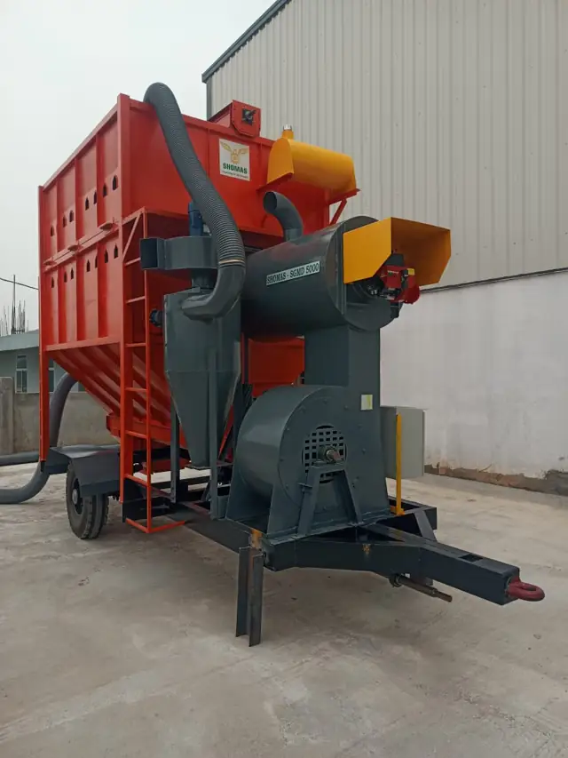 Three-quarter view of Shomas SGMD 5000 mobile grain dryer buy in India