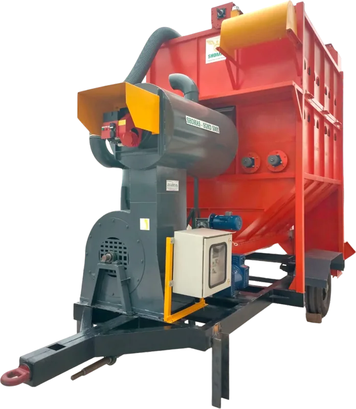 Shomas SGMD Tractor Operated Mobile Grain Dryer with blower, hopper and control panel